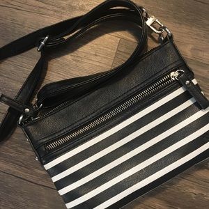 black and white striped handbag
